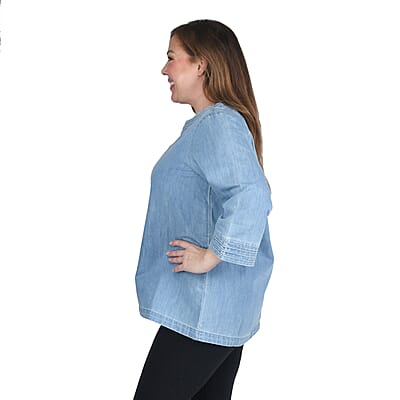 MARTHA STEWART Light Blue Wash Denim Blouse - L