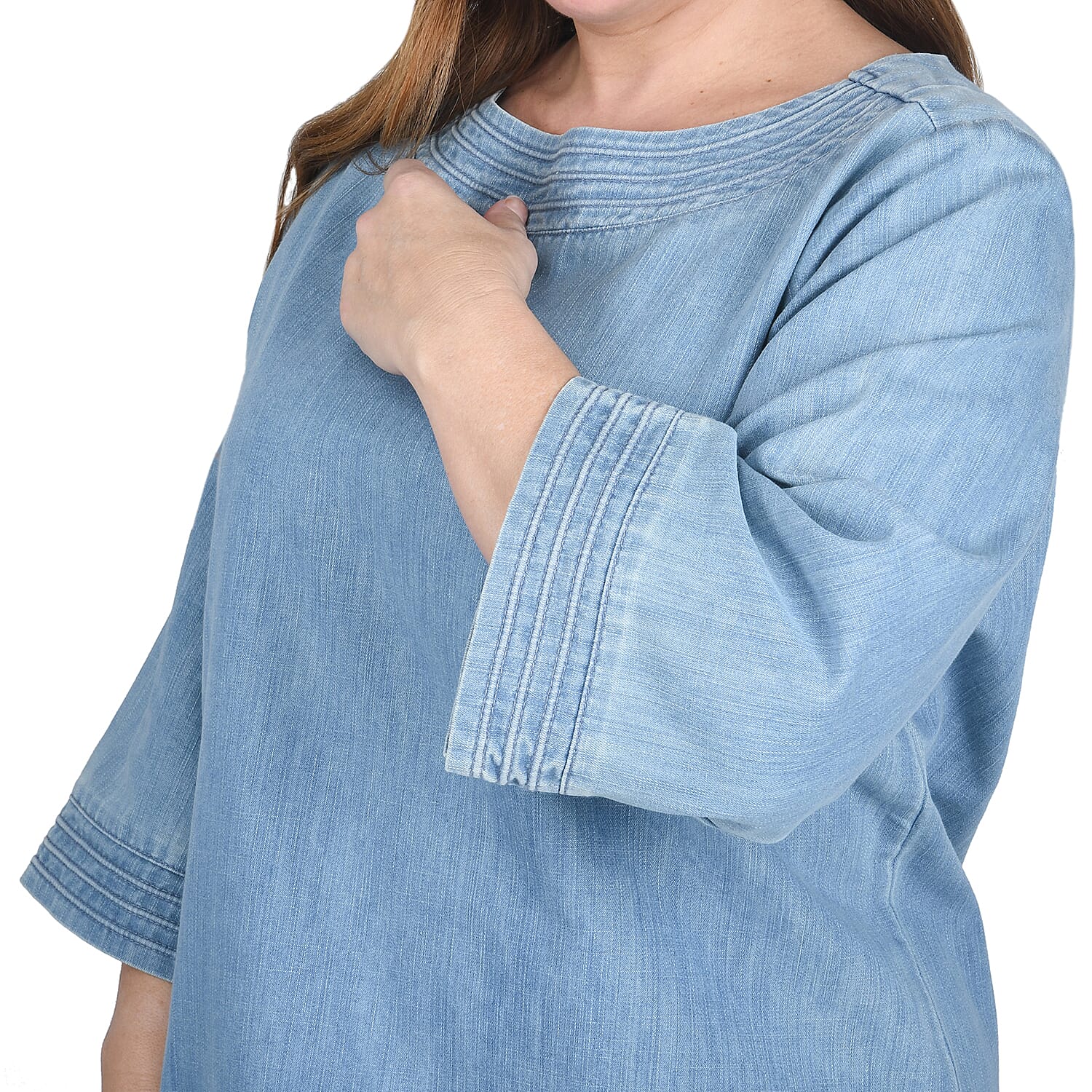 MARTHA STEWART Light Blue Wash Denim Blouse - L