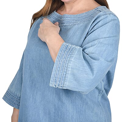MARTHA STEWART Light Blue Wash Denim Blouse - L