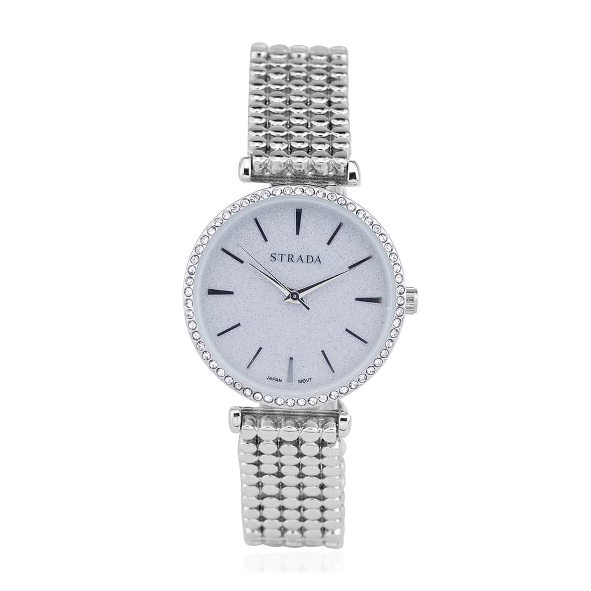 Strada White Austrian Crystal Japanese Movement Watch in Silvertone with Beaded Textured Strap image number 0
