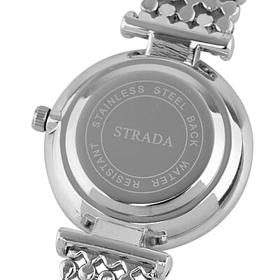 Strada White Austrian Crystal Japanese Movement Watch in Silvertone with Beaded Textured Strap