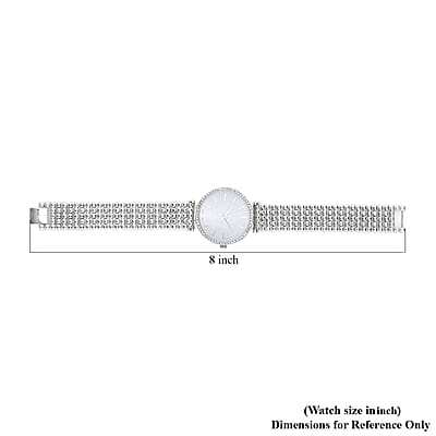 Strada White Austrian Crystal Japanese Movement Watch in Silvertone with Beaded Textured Strap