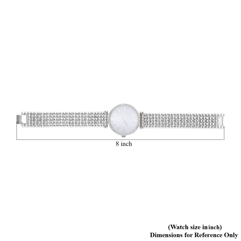 Strada White Austrian Crystal Japanese Movement Watch in Silvertone with Beaded Textured Strap