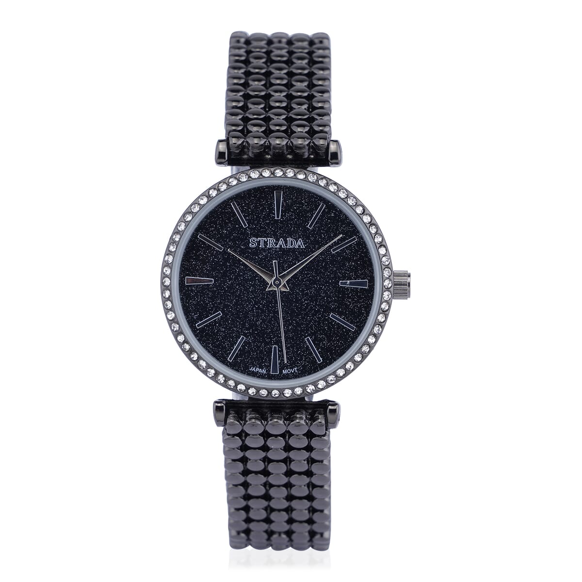 Strada White Austrian Crystal Japanese Movement Watch in Dark Silvertone with Beaded Textured Strap image number 0