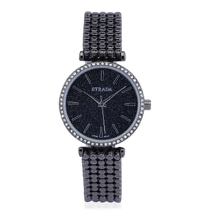 Strada White Austrian Crystal Japanese Movement Watch in Dark Silvertone with Beaded Textured Strap
