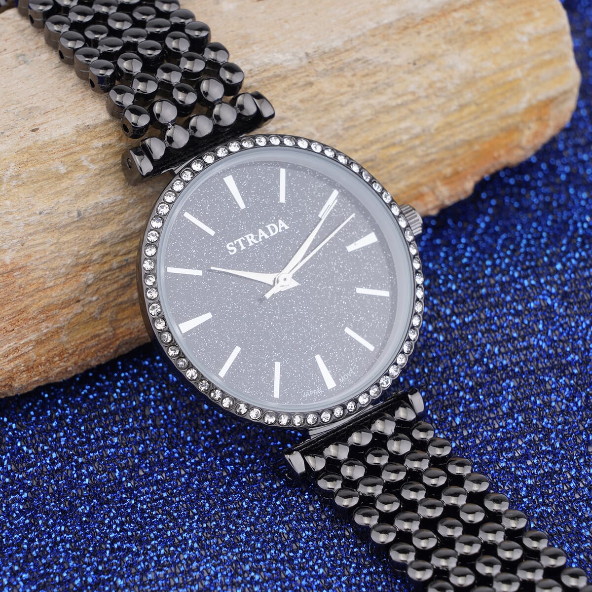 Strada White Austrian Crystal Japanese Movement Watch in Dark Silvertone with Beaded Textured Strap image number 1