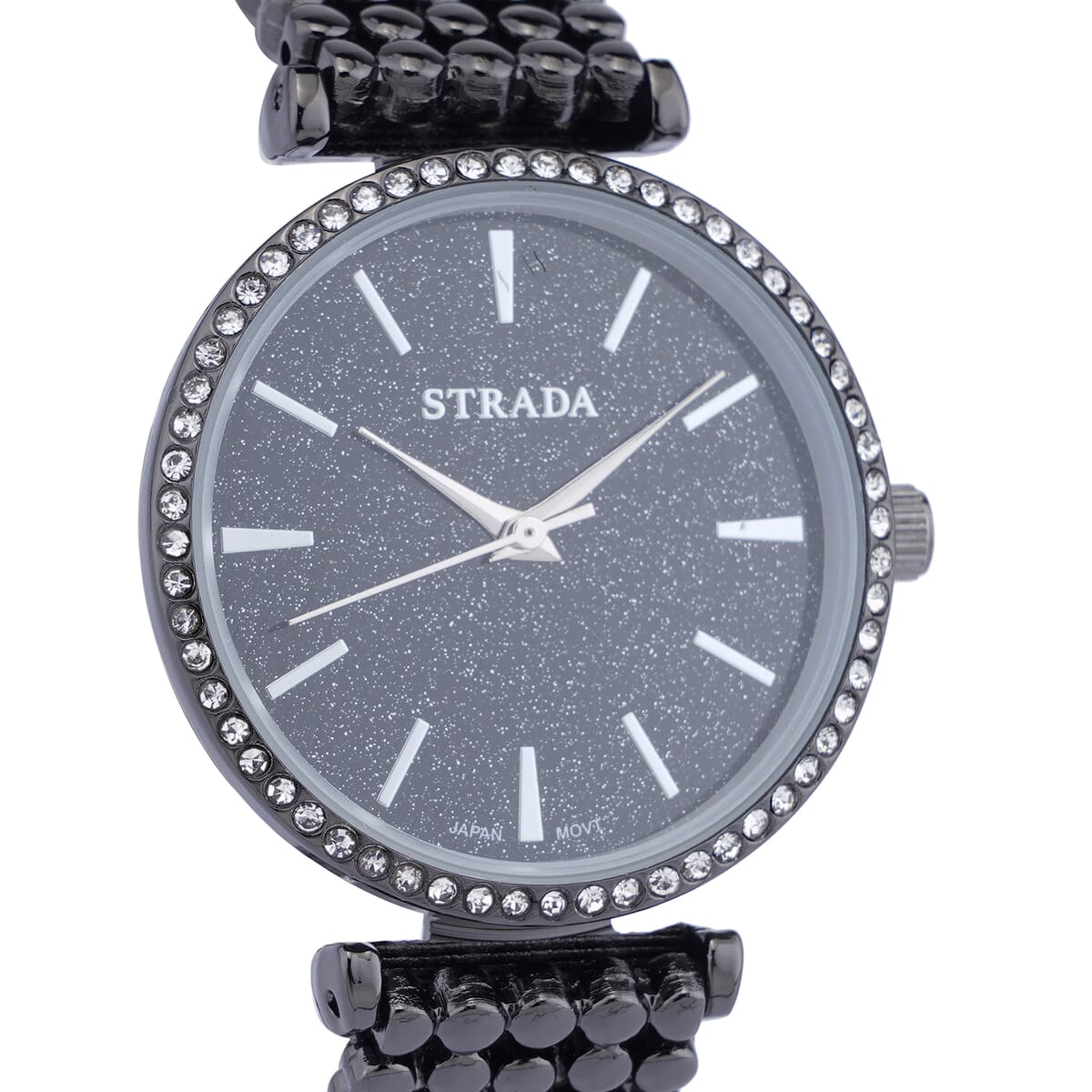 Strada White Austrian Crystal Japanese Movement Watch in Dark Silvertone with Beaded Textured Strap image number 3