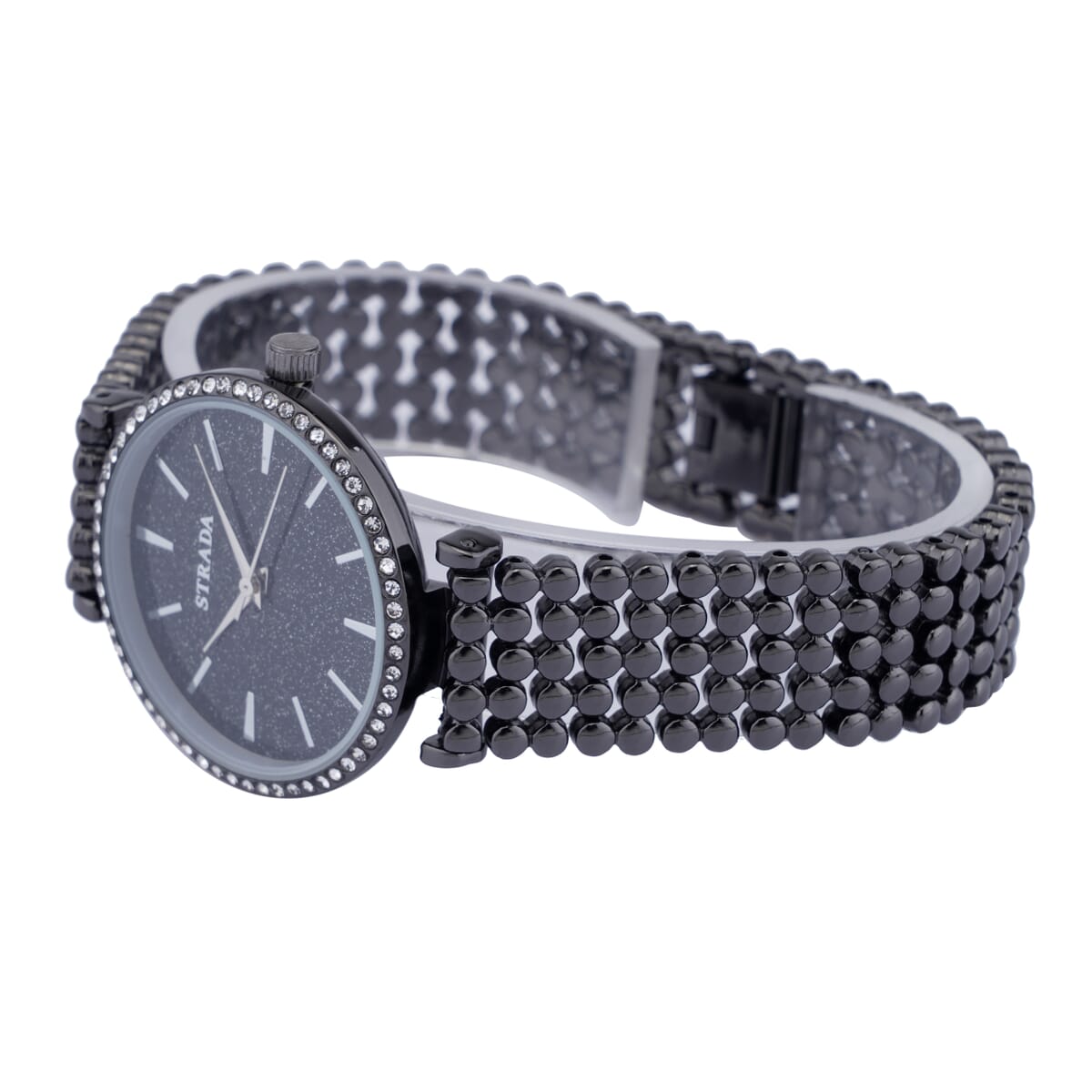 Strada White Austrian Crystal Japanese Movement Watch in Dark Silvertone with Beaded Textured Strap image number 4