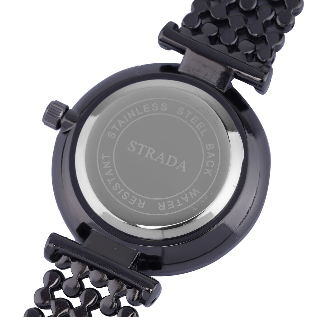 Strada White Austrian Crystal Japanese Movement Watch in Dark Silvertone with Beaded Textured Strap image number 5