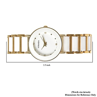 Strada White Austrian Crystal Japanese Movement Watch with White Ceramic Strap