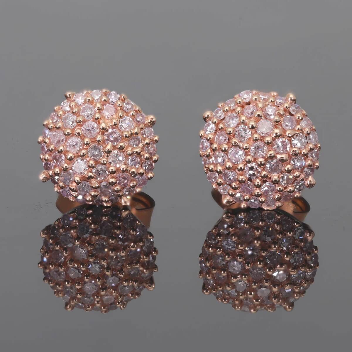 Natural Pink Diamond I3 Stud Earrings in Vermeil Rose Gold Over Sterling Silver 0.25 ctw image number 1
