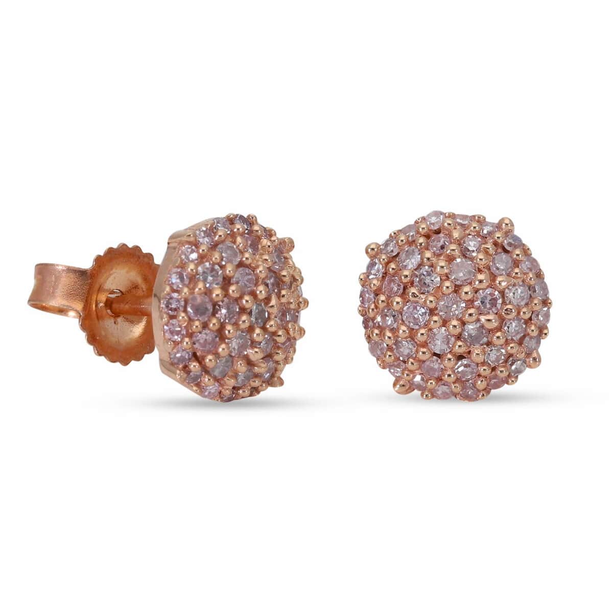 Natural Pink Diamond I3 Stud Earrings in Vermeil Rose Gold Over Sterling Silver 0.25 ctw image number 3