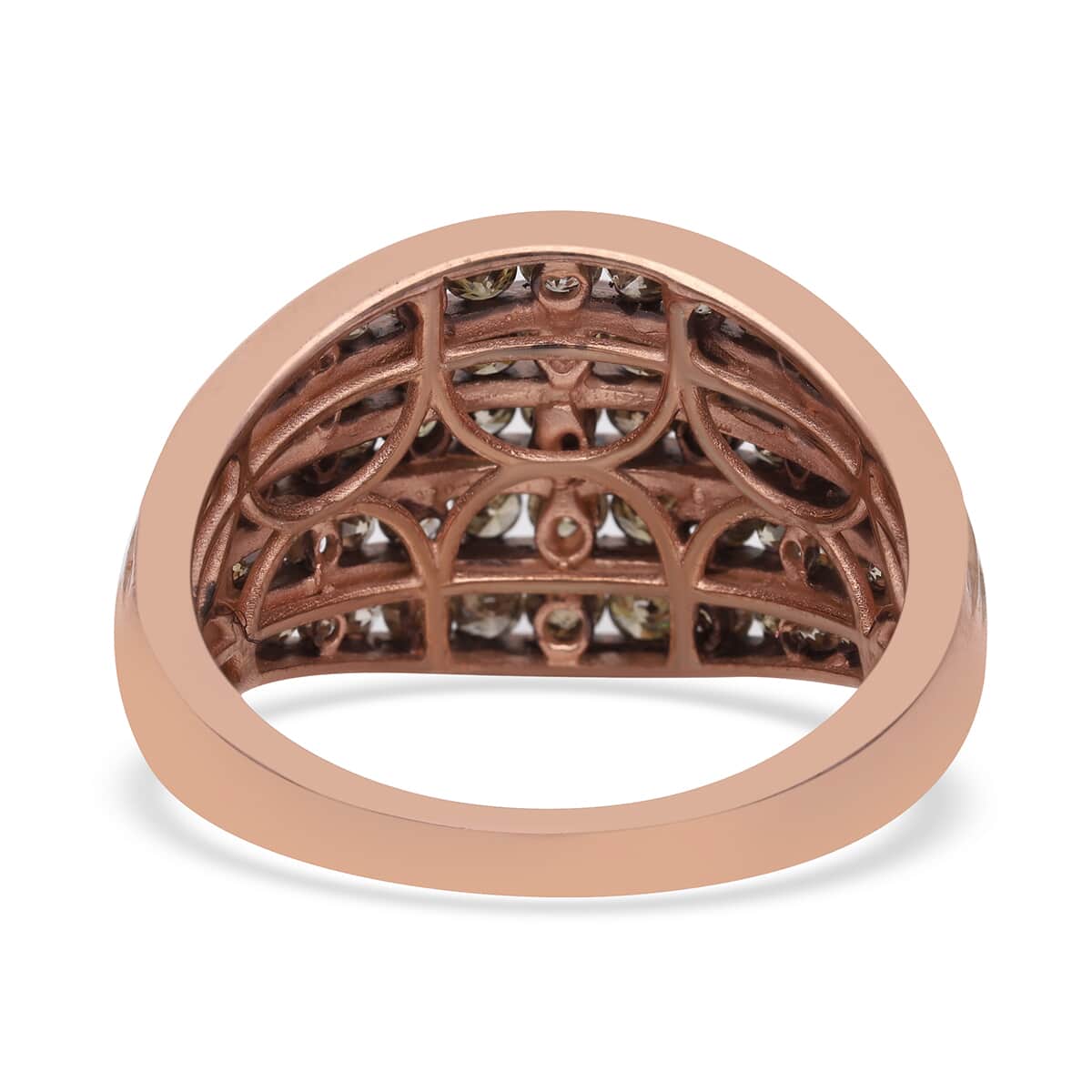 Natural Champagne Diamond Multi Row Band Ring in Rhodium and Vermeil Rose Gold Over Sterling Silver (Size 7.0) 1.50 ctw image number 4