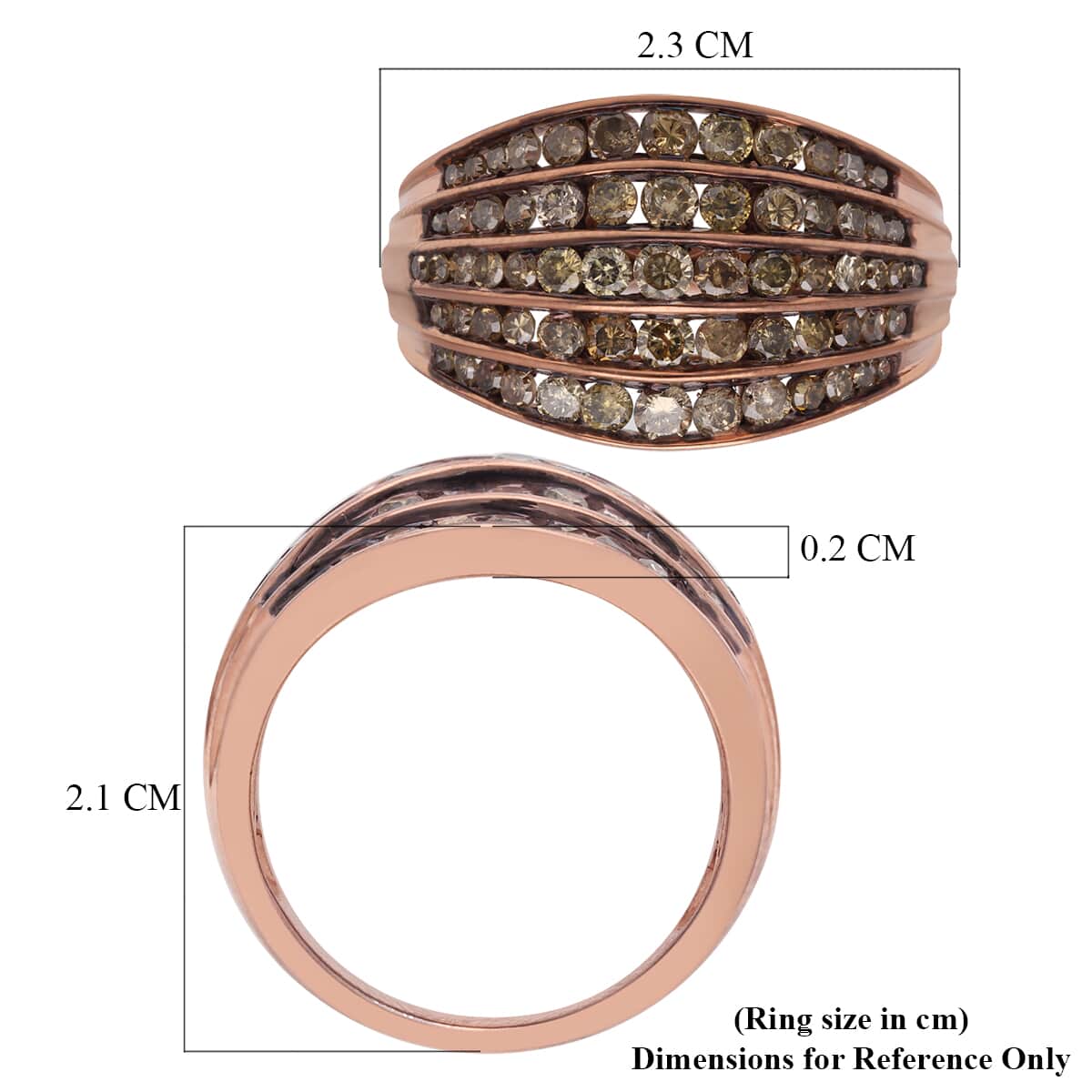 Natural Champagne Diamond Multi Row Band Ring in Rhodium and Vermeil Rose Gold Over Sterling Silver (Size 7.0) 1.50 ctw image number 5