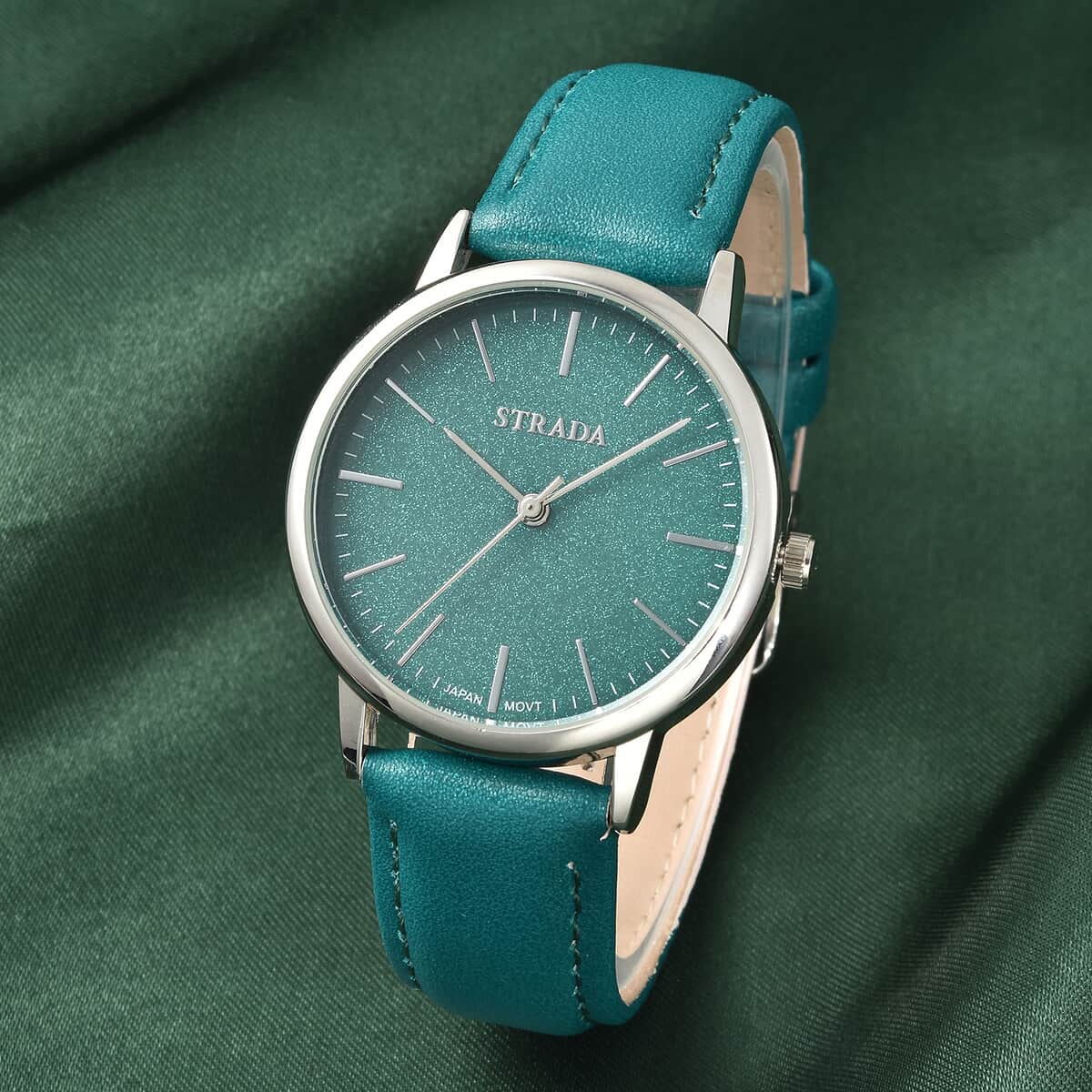 Strada Japanese Movement Watch with Green Stardust Dial and Green Faux Leather Strap image number 1