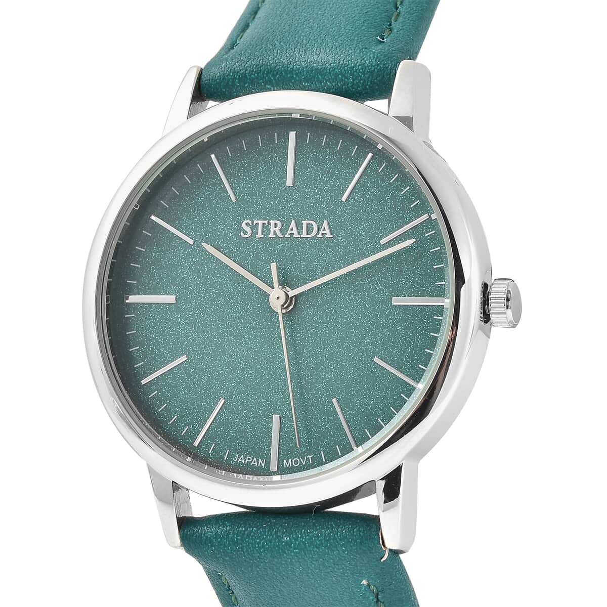 Strada Japanese Movement Watch with Green Stardust Dial and Green Faux Leather Strap image number 3