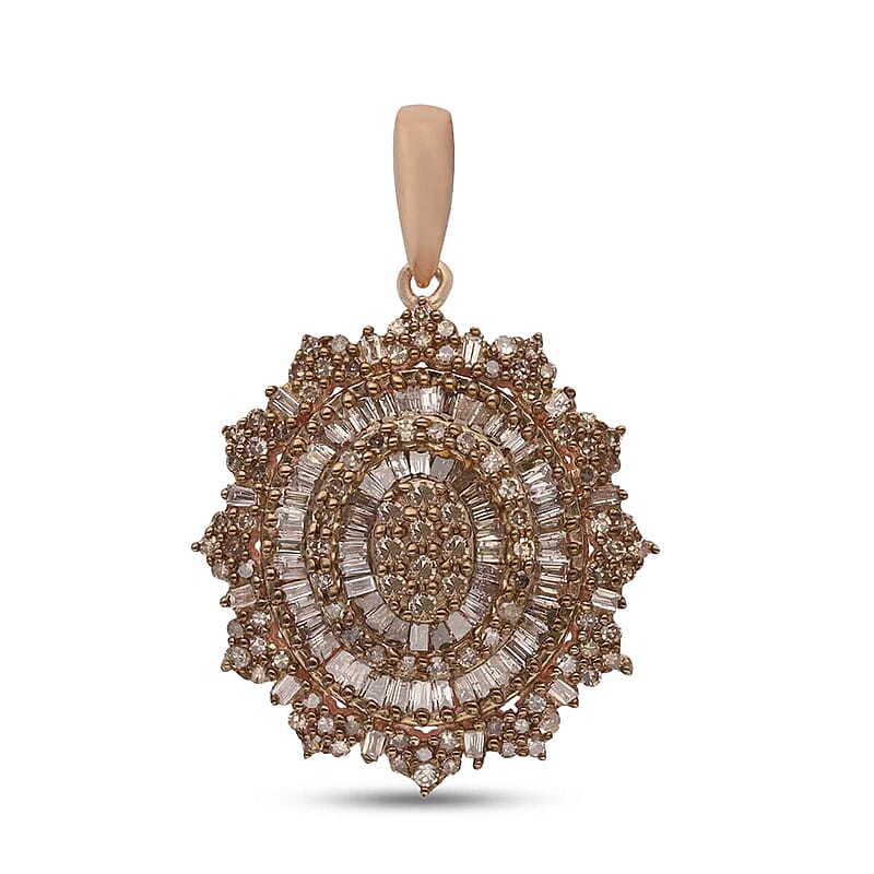 Natural Champagne Diamond Cocktail Pendant in Rhodium and Vermeil Rose Gold Over Sterling Silver 1.10 ctw