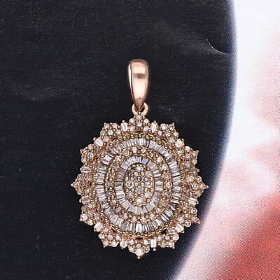 Natural Champagne Diamond Cocktail Pendant in Rhodium and Vermeil Rose Gold Over Sterling Silver 1.10 ctw