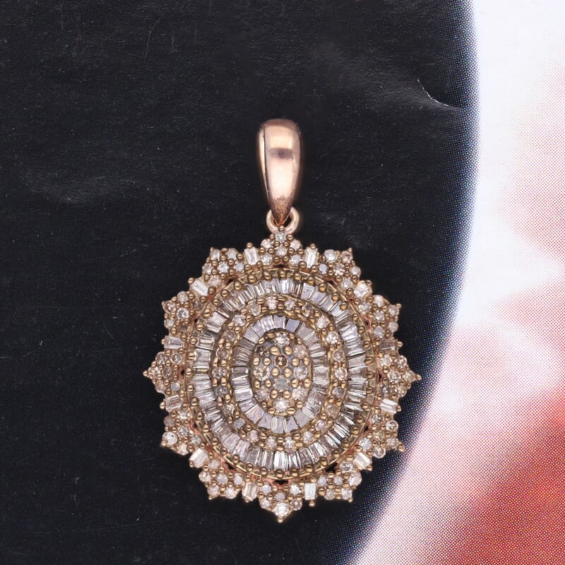 Natural Champagne Diamond Cocktail Pendant in Rhodium and Vermeil Rose Gold Over Sterling Silver 1.10 ctw