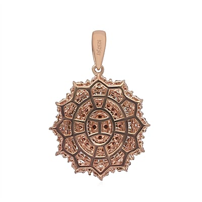 Natural Champagne Diamond Cocktail Pendant in Rhodium and Vermeil Rose Gold Over Sterling Silver 1.10 ctw