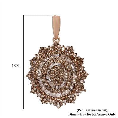 Natural Champagne Diamond Cocktail Pendant in Rhodium and Vermeil Rose Gold Over Sterling Silver 1.10 ctw