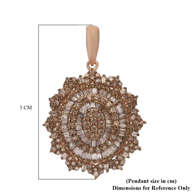 Natural Champagne Diamond Cocktail Pendant in Rhodium and Vermeil Rose Gold Over Sterling Silver 1.10 ctw