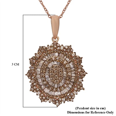Natural Champagne Diamond Cocktail Pendant in Rhodium and Vermeil Rose Gold Over Sterling Silver 1.10 ctw