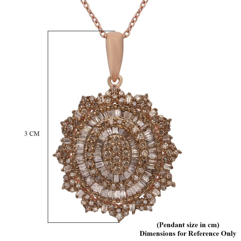 Natural Champagne Diamond Cocktail Pendant in Rhodium and Vermeil Rose Gold Over Sterling Silver 1.10 ctw