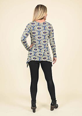 Tamsy Blue Printed Full Sleeves Flared Top - L