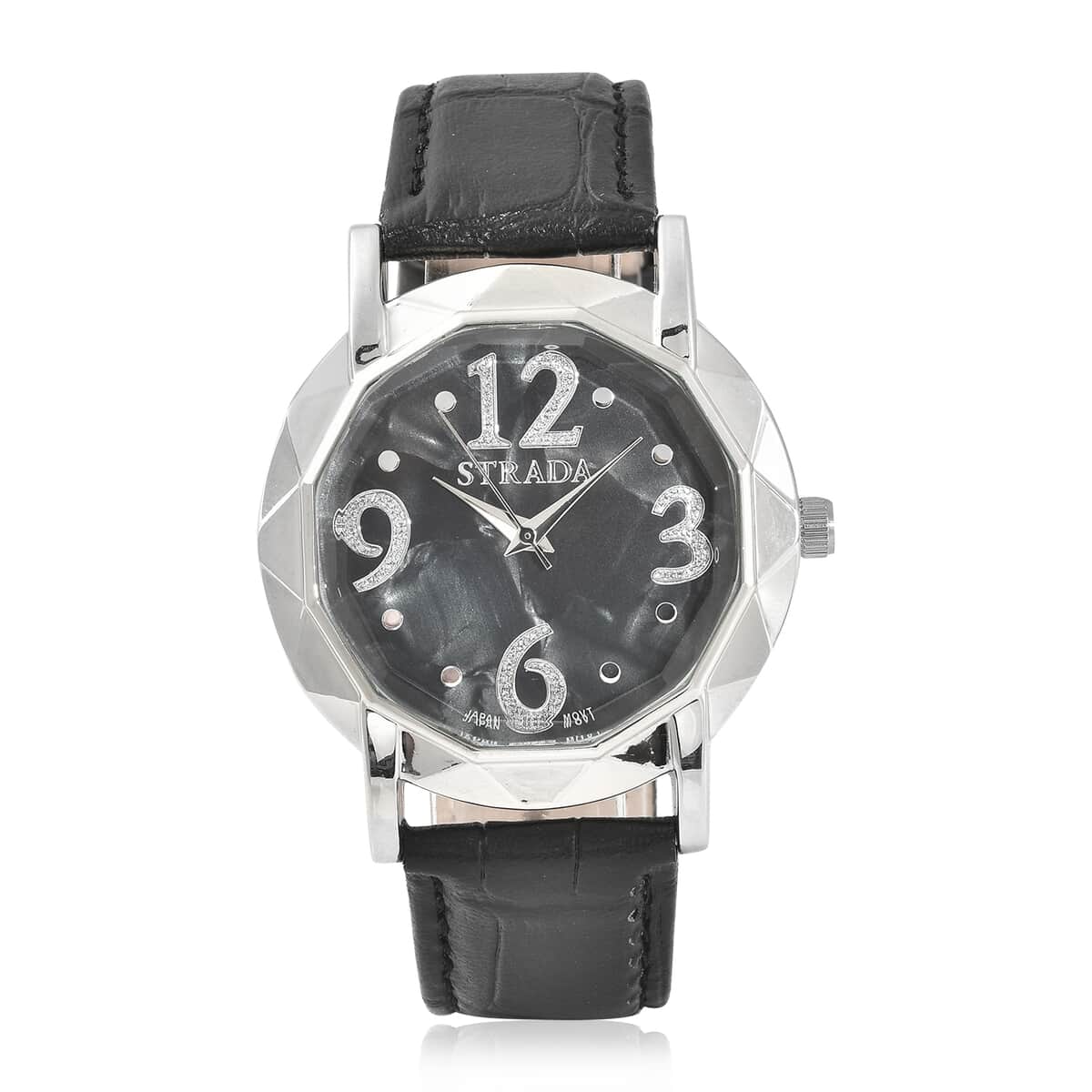 STRADA Japanese Movement Watch with Black Faux Leather Strap image number 0