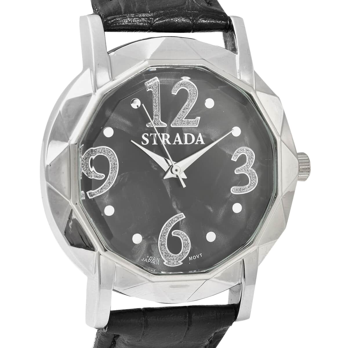 STRADA Japanese Movement Watch with Black Faux Leather Strap image number 3