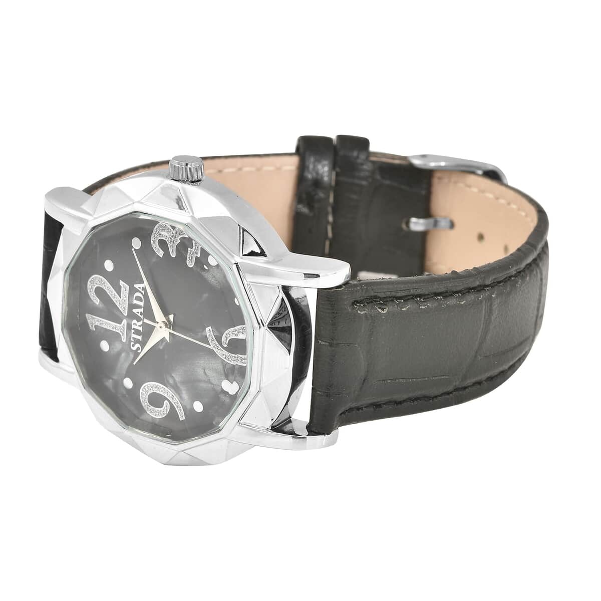 STRADA Japanese Movement Watch with Black Faux Leather Strap image number 4