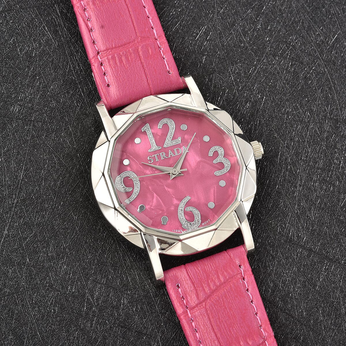 Buy Strada Japanese Movement Cut Glass Watch with Rose Red Vegan ...