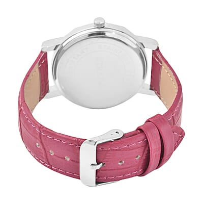 Strada Japanese Movement Cut Glass Watch with Rose Red Vegan Leather Strap