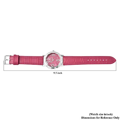 Strada Japanese Movement Cut Glass Watch with Rose Red Vegan Leather Strap