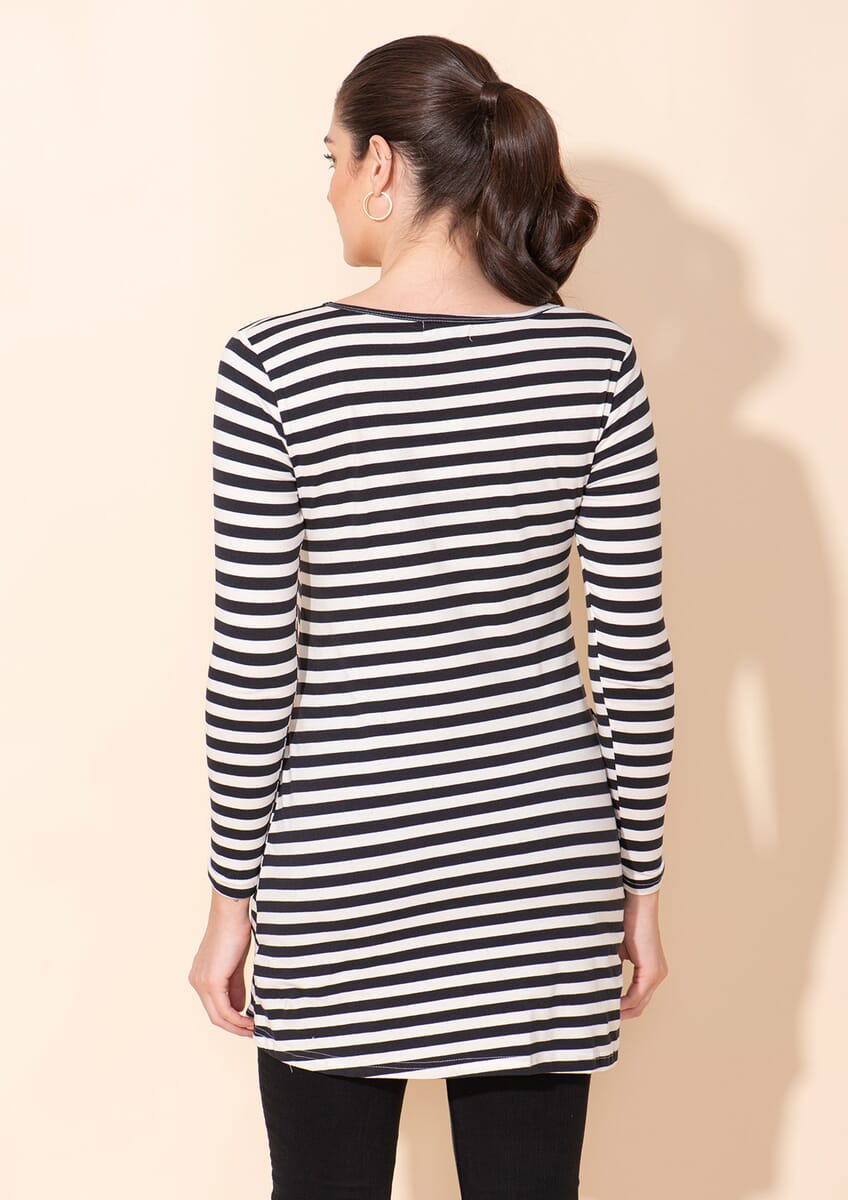 Tamsy Black Stripe Pattern Cotton Knitted Ladies Top - S image number 1