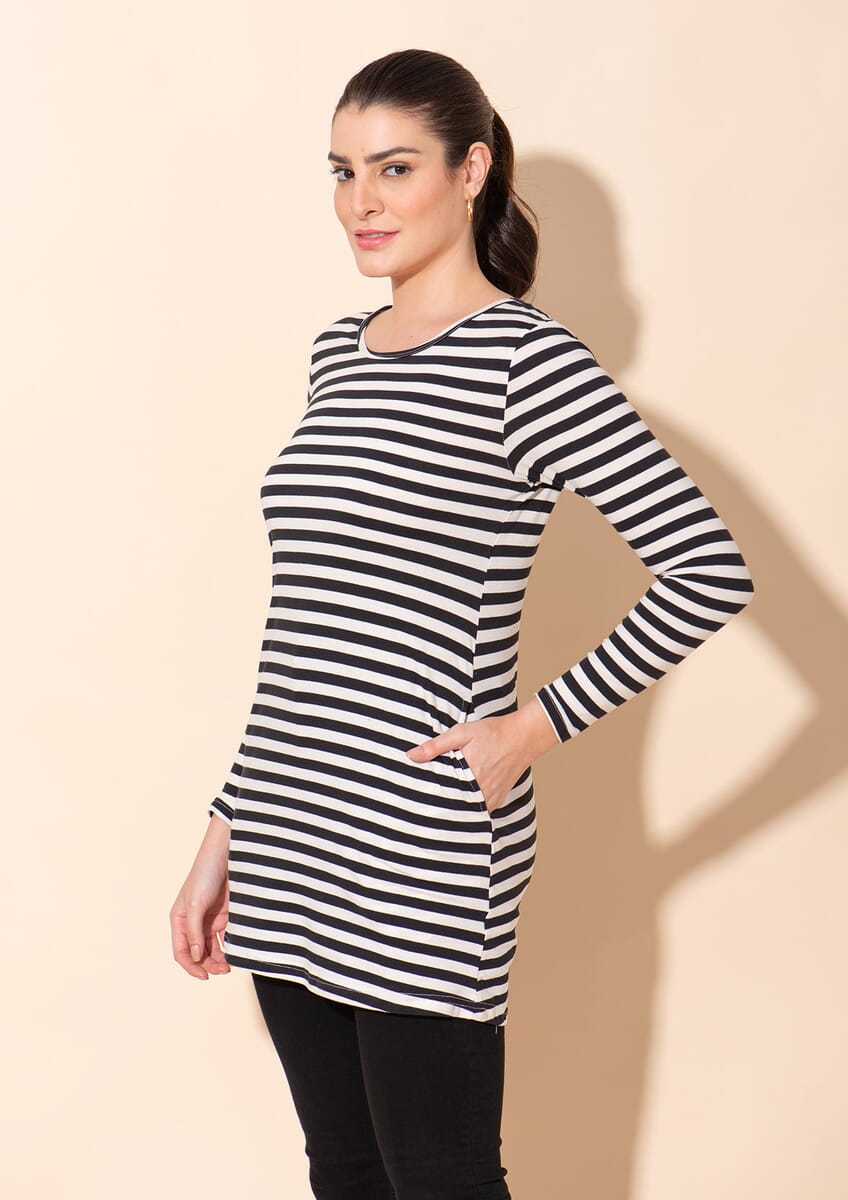 Tamsy Black Stripe Pattern Cotton Knitted Ladies Top - S image number 3