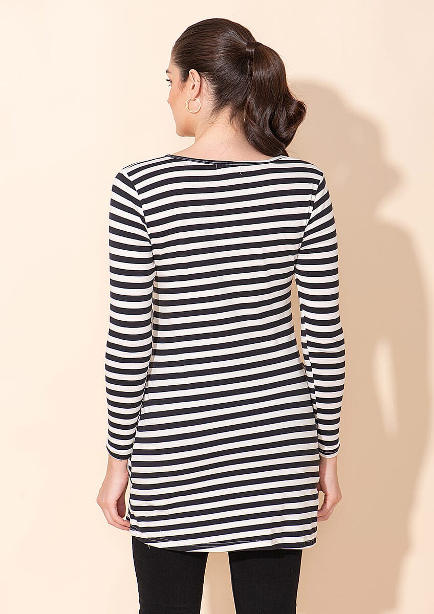 Tamsy Black Stripe Pattern Cotton Knitted Ladies Top - 2X image number 1