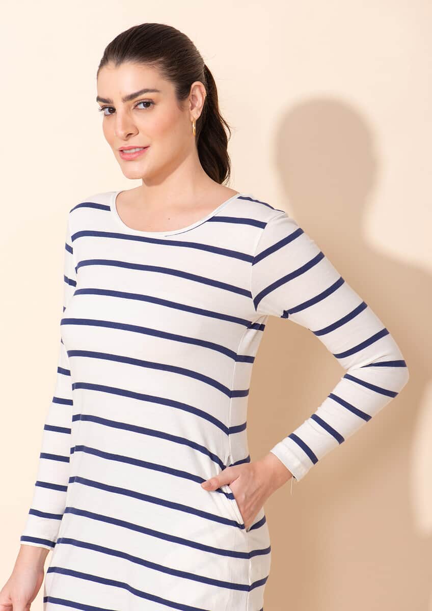 Tamsy White Stripe Pattern Cotton and Lycra Knitted Ladies Top - M image number 4