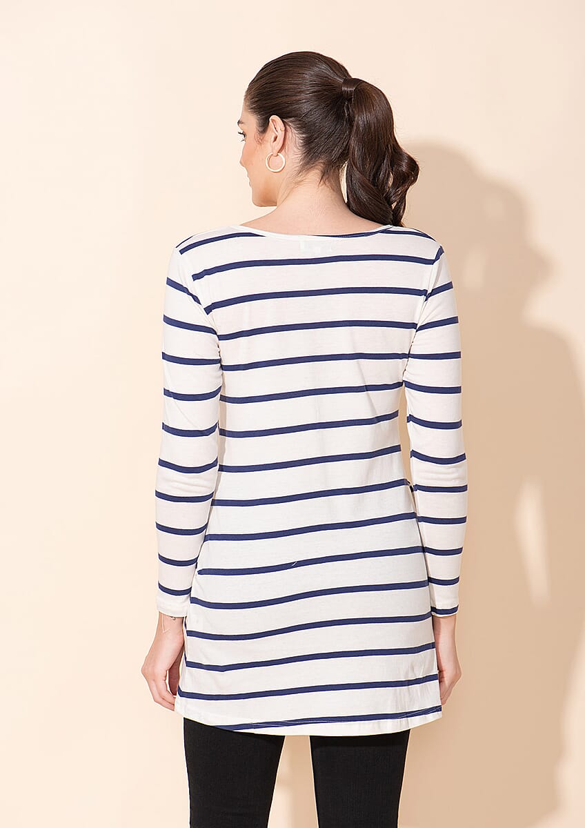 Tamsy White Stripe Pattern Cotton Knitted Ladies Top - 1X image number 1
