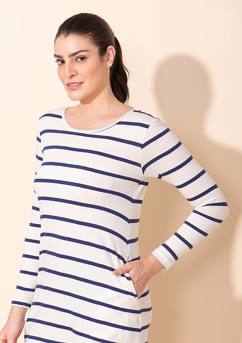 Tamsy White Stripe Pattern Cotton Knitted Ladies Top - 1X image number 4
