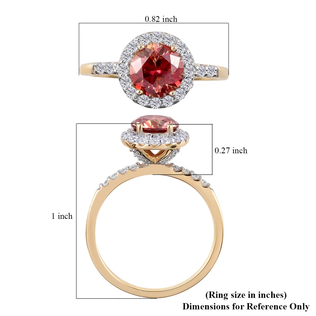 LUXORO 10K Yellow Gold Red Moissanite and Moissanite Ring (Size 8.0) 2.15 Grams 1.75 ctw image number 5