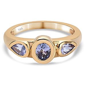 Tanzanite 0.79 ctw Fancy Ring in 14K YG Plated Sterling Silver (Size 10)