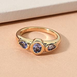 Tanzanite 0.79 ctw Fancy Ring in 14K YG Plated Sterling Silver (Size 10)