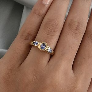 Tanzanite 0.79 ctw Fancy Ring in 14K YG Plated Sterling Silver (Size 10)