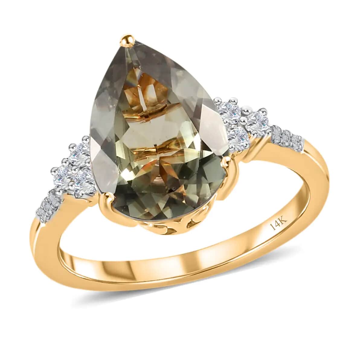 Luxoro 14K Yellow Gold AAA Turkizite and G-H I3 Diamond Ring, Turkizite Jewelry, Collectors Ring, Wedding Anniversary Gift For Her 4.35 ctw image number 0