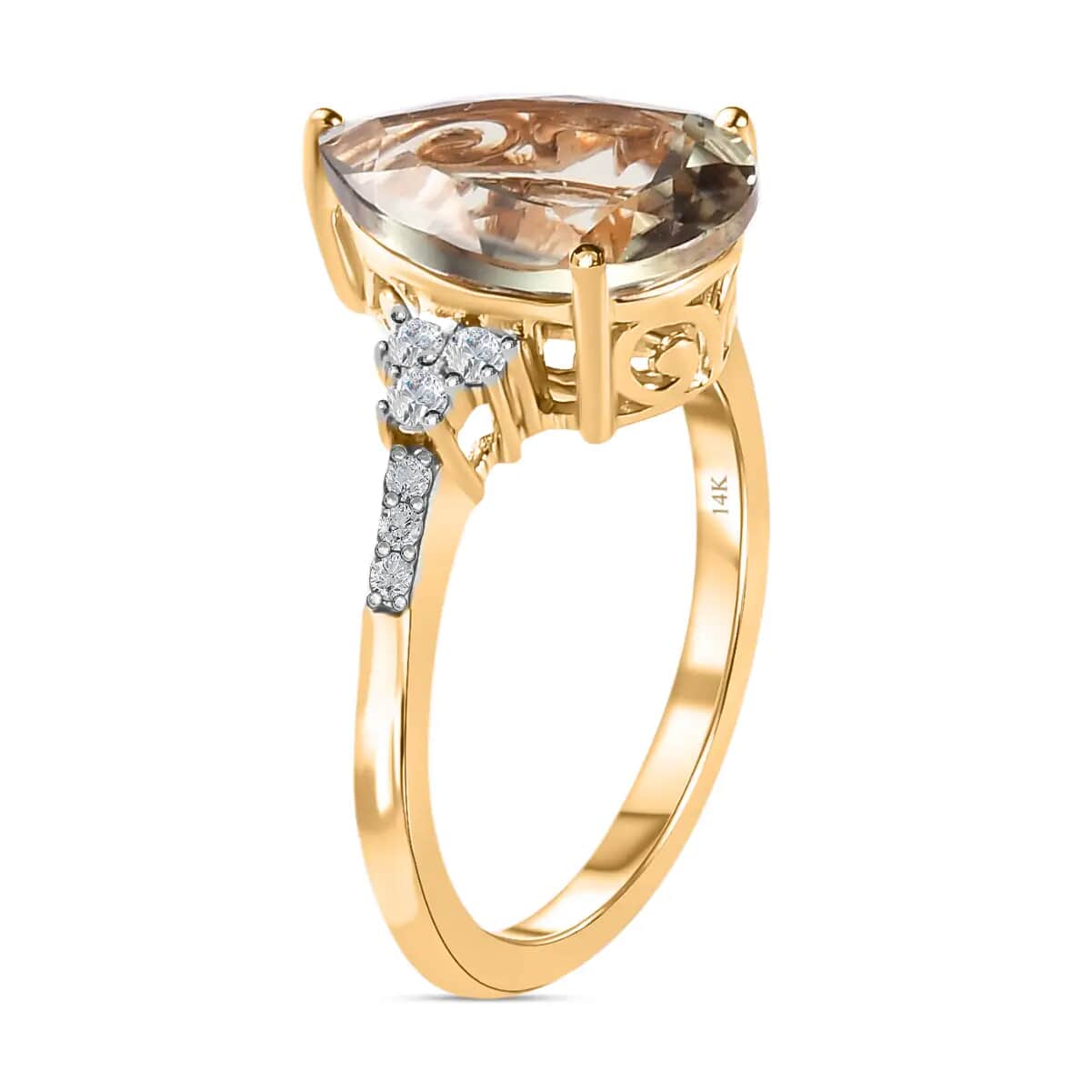 Luxoro 14K Yellow Gold AAA Turkizite and G-H I3 Diamond Ring, Turkizite Jewelry, Collectors Ring, Wedding Anniversary Gift For Her 4.35 ctw image number 3