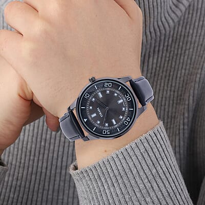 Strada Japanese Movement Watch with Black Faux Leather Band (7.0-8.50 Inches) (43mm)