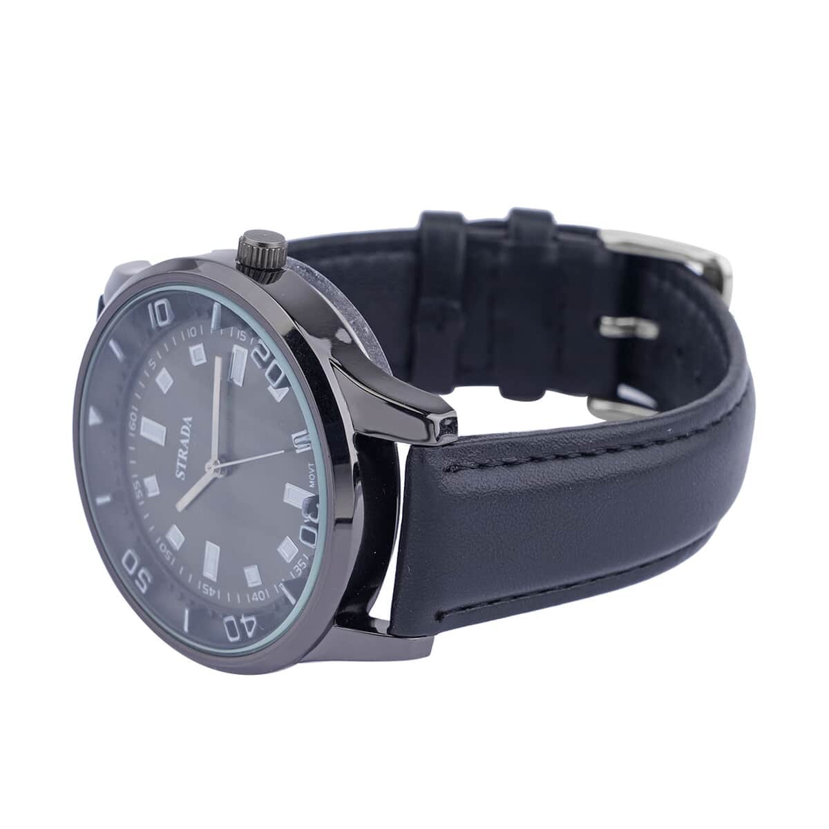 STRADA Japanese Movement Watch with Black Faux Leather Band (7.0-8.50 Inches) (43mm) image number 4