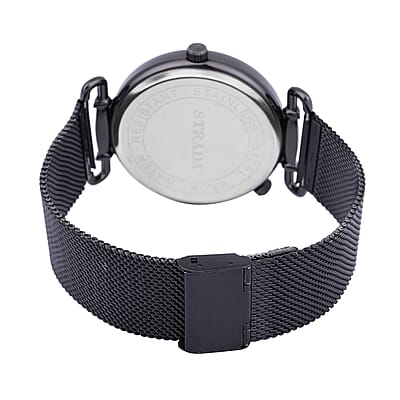 Strada Double Japanese Movement Watch with ION Plated Black Stainless Steel Mesh Strap (44mm), Dual Time Zones